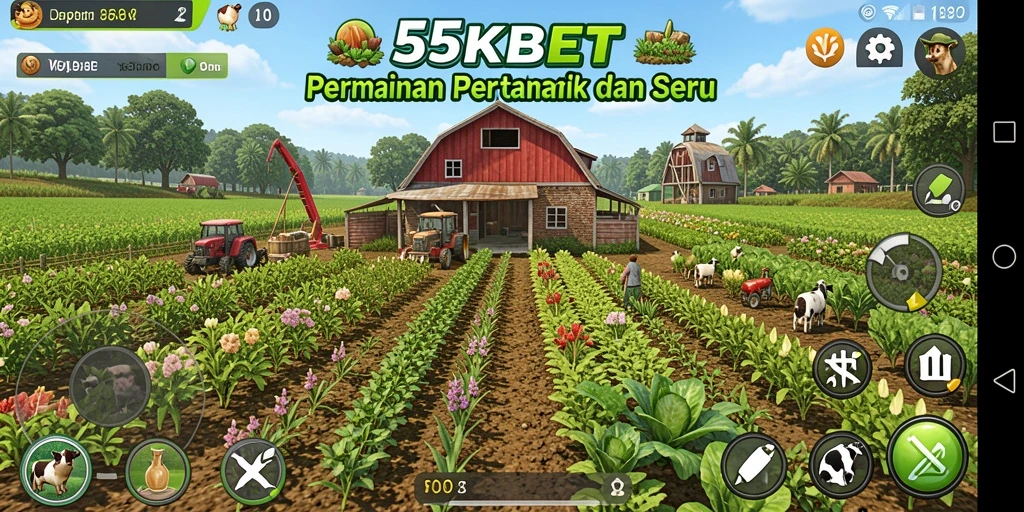 Tangkapan layar utama 55KBET menampilkan aksi bertani yang seru dan interaktif.