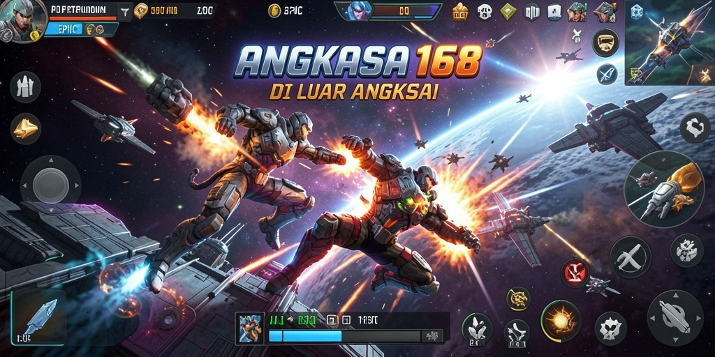 Screenshot gameplay ANGKASA168 menampilkan pertarungan seru di luar angkasa.