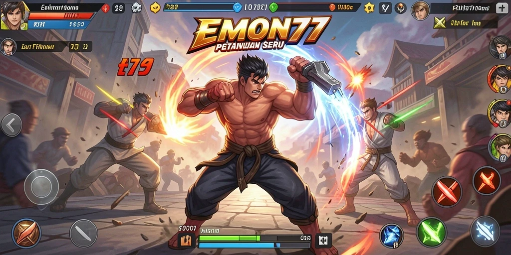 Gameplay EMON77 yang menegangkan dengan aksi pertarungan yang seru.