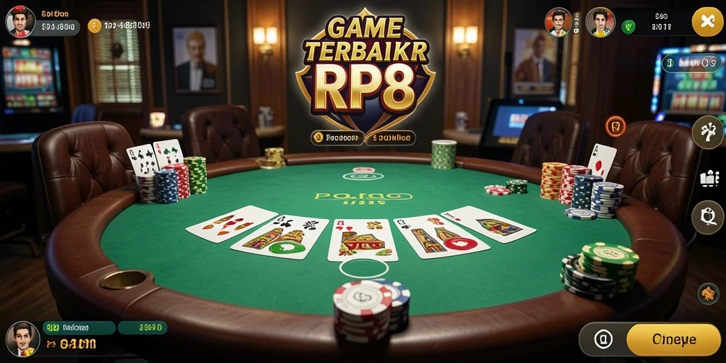 Tampilan gameplay Poker yang menarik di RP8 dengan antarmuka yang ramah pengguna.
